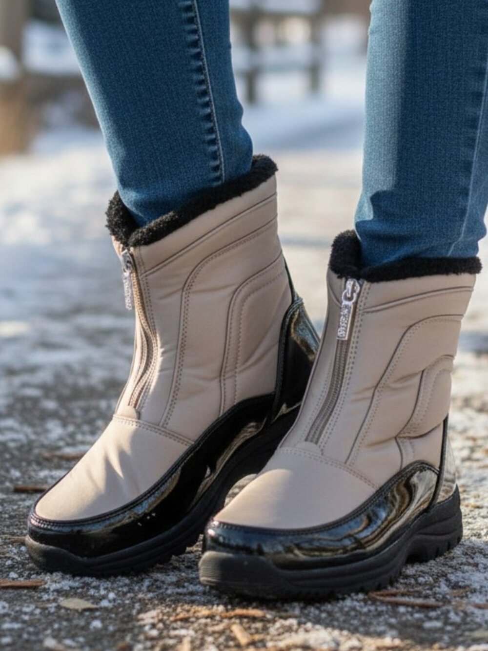 SPORTO "Reese" Champagne Waterproof Quilted Faux Fur Boots